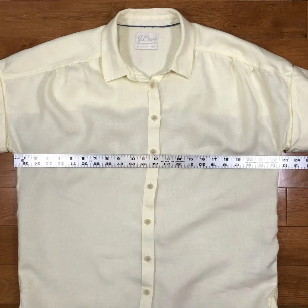 J. Crew 100% Irish Linen Light Yellow Relaxed Button-Up Short Sleeve Shirt Sz S - Picture 6 of 10